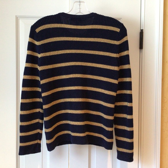 Lauren Ralph Lauren Navy/Gold Full Zip Cardigan Sz M - Picture 3 of 3